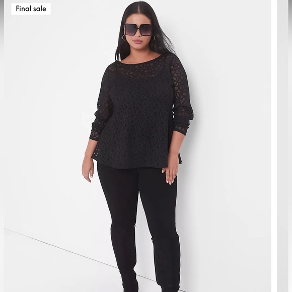 Classic Boatneck Peplum Sheer Lace Top - Picture 2 of 3